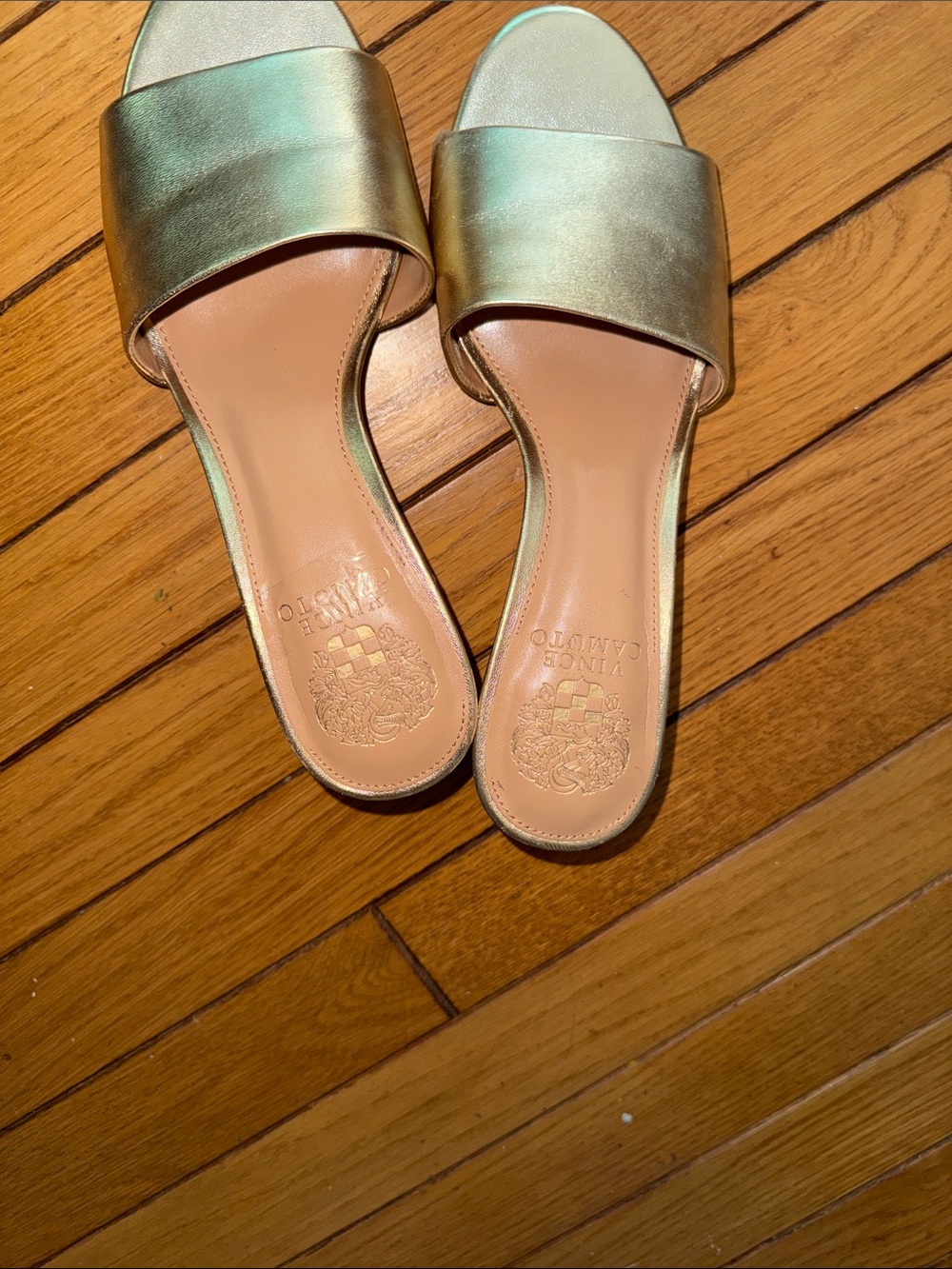 Vince Camuto Iridescent Gold Slide Sandals